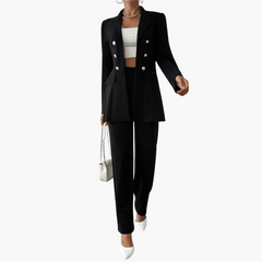 Zweiteiliger Anzug mit Damen - Blazer und geraden Hosen in Schwarz