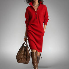 Tabea | Weiches Strickkleid mit femininer Note in Rot