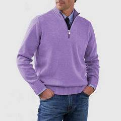 Herrenpullover mit halbem Reißverschluss in Lila