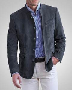 Andreas | Herren Klassische Wildleder-Blazerjacke in Marineblau