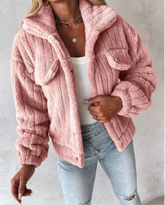 Warmer Damen-Teddy-Mantel | Kurz in Rosa