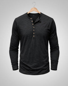 Sam | Herren Casual Henley Rundhalsshirt in Schwarz