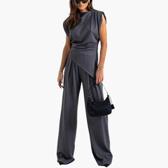 Zweiteiler Damen - Eleganter Hosenanzug mit weitem Bein in Dunkelgrau