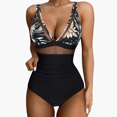 Badeanzug mit Mesh für Damen – sexy Einteiler High Waist in Geblüht