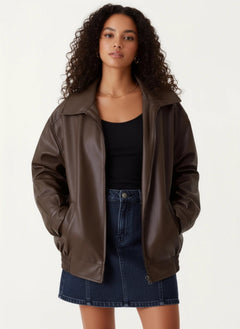 Vanessa | Damen Vintage Oversized Lässiger Lederjacke in Braun