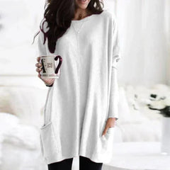 Meredith - Lässiger Langarm-Longpullover in Weiß