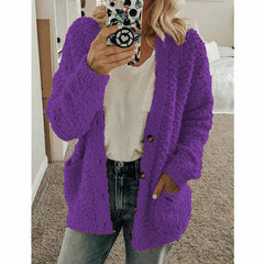Teddy Damen Fleecejacke Mit Kapuze | Flauschiger Wintermantel in Lila