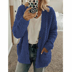 Teddy Damen Fleecejacke Mit Kapuze | Flauschiger Wintermantel in Blau