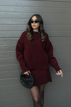 ANNETT - STRICKPULLI UND ROCK IM SET in Rot