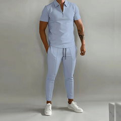 Herren Elegantes Polo Shirt und Hose Set | Stilvoll in Hellblau