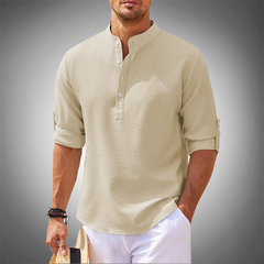 Ezra - Herren Stehkragenhemd in Beige