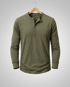Sam | Herren Casual Henley Rundhalsshirt in Grün