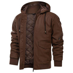 Herren Vegan Lederjacke mit Kapuze in Braun