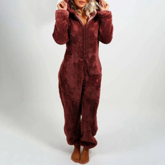 Eudora - Flauschiger Winter-Jumpsuit in Weinrot