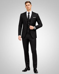 Simon | Herren Slim Fit Dreiteiliger Hochzeitsanzug in Schwarz