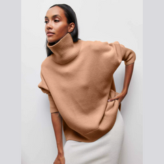 Kurzarm-Rollkragenpullover – Kühne Eleganz mit modernem Flair in Khaki