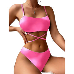 Luciana® | 3-teiliger Bikini-Badeanzug mit Schnürung und Strandrock in Rosa