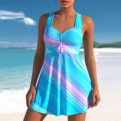 Lily | 2-teiliges Hochgeschnittenes Bikini mit Streifenmuster in Blaue Unterstreifen