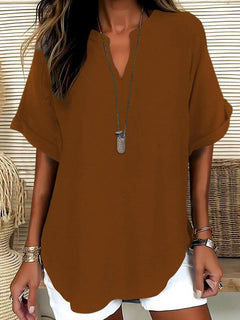 Xalina - Bluse mit weicher Haptik und Ausschnitt-Detail in Kupferbraun