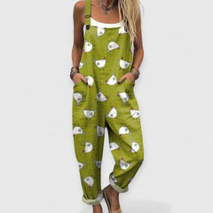 Althea | Damen Vintage Weitbeiniger Jumpsuit in Grün