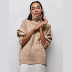 Kurzarm-Rollkragenpullover – Kühne Eleganz mit modernem Flair in Beige