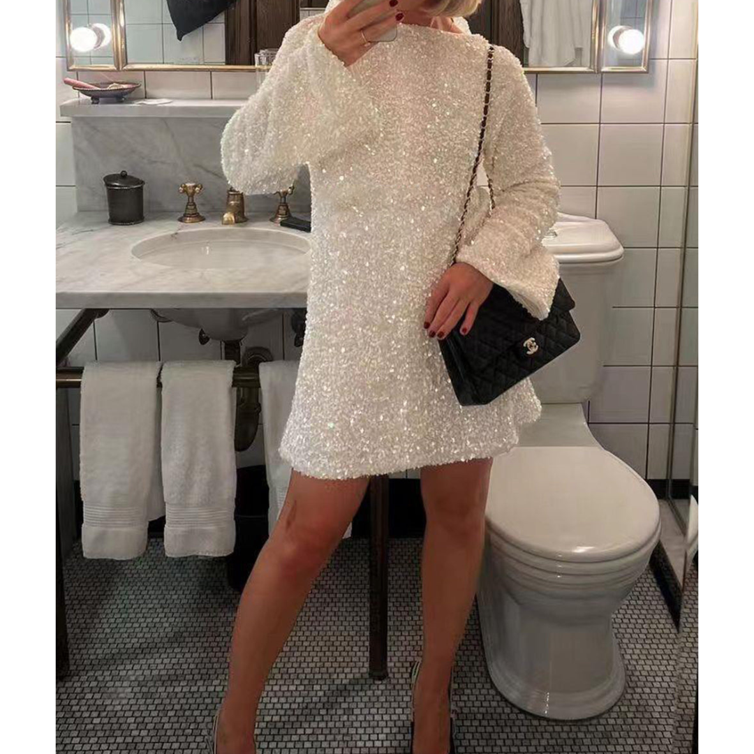 Antonette - Pailletten-Partykleid - Langarmstil