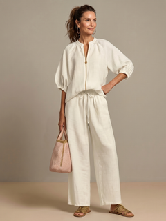 Natalia | Blouson-Top mit Reißverschluss und weit geschnittene Hose in Weiß