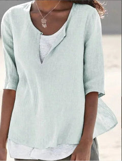 Vera | Damen Bluse 3/4-Arm Lagenlook V-Ausschnitt in Hellgrün