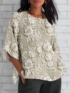 Mila | Blumenmuster Gathered Waist Bluse in Khaki