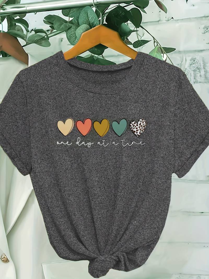 Herz-Print Kurzarm-T-Shirt für Damen