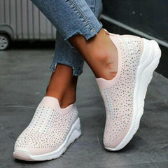 Aria - Damen Freizeit Strass Slip-On Schuhe in Beige