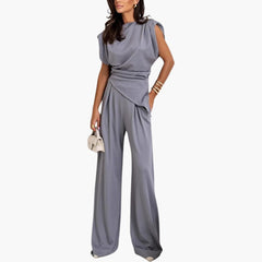 Zweiteiler Damen - Eleganter Hosenanzug mit weitem Bein in Hellgrau