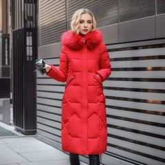 Marine - Verlängerter warmer Wintermantel in Rot