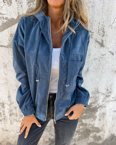 Ella | Damen Cord-Kapuzenjacke – Corduroy Hoodie Jacke in Blau