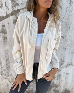 Ella | Damen Cord-Kapuzenjacke – Corduroy Hoodie Jacke in Weiß