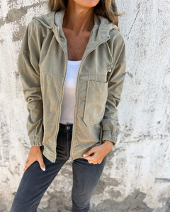 Ella | Damen Cord-Kapuzenjacke – Corduroy Hoodie Jacke in Grün