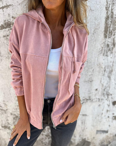 Ella | Damen Cord-Kapuzenjacke – Corduroy Hoodie Jacke in Rosa