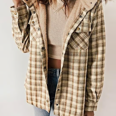 Amira-Karierte Kapuzenjacke – Lässiger Herbst-Look in Khaki