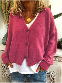 Strickjacke für Damen, Dicker Strick und lässiger Schnitt - Elvarine in Rose