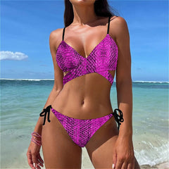 Jara® | Bikini-Badeanzug mit Schlangenhautmuster in Lila