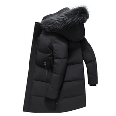 Winterjacke mit Fellimitat-Kapuze für Männer in Schwarz