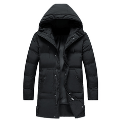 Herren Winterjacke | Gepolsterter Mantel Mit Kapuze in Schwarz