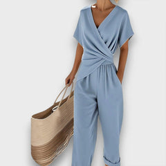 Celira – 2-teiliges Set im Jumpsuit-Stil mit Wickeloptik in Hellblau