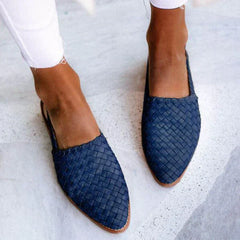 Meghan® | Geflochtene Cognac-Hausschuhe in Blaue Farbe
