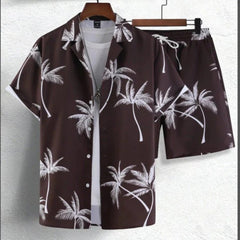 Felix | Herren Tropical Sommerhemd Shorts Set in Dunkelbraun