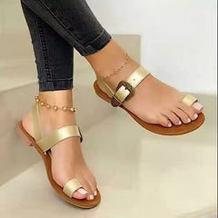 Rosa® | Bequeme, flache Sandalen mit Zehenschnalle, lässige Sandalen in Gold