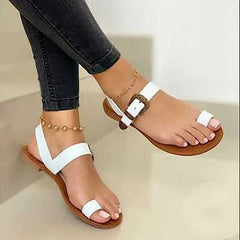 Rosa® | Bequeme, flache Sandalen mit Zehenschnalle, lässige Sandalen in Weiß