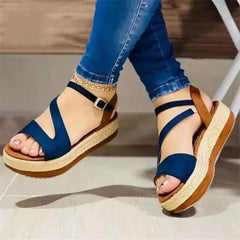 Roma® | Komfortable Plateau-Sandalen mit Hohlschnalle Damenschuhe in Blau