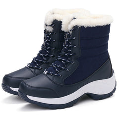 Winterschuhe Damen Stiefel | Mit Schnürung und Runder Kappe in Blau