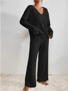 Anneliese®️ | Set aus bequemen Rippstrickteilen in Schwarz